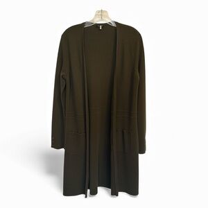 Talbots Olive Green Open Front Cotton Duster Cardigan Size S